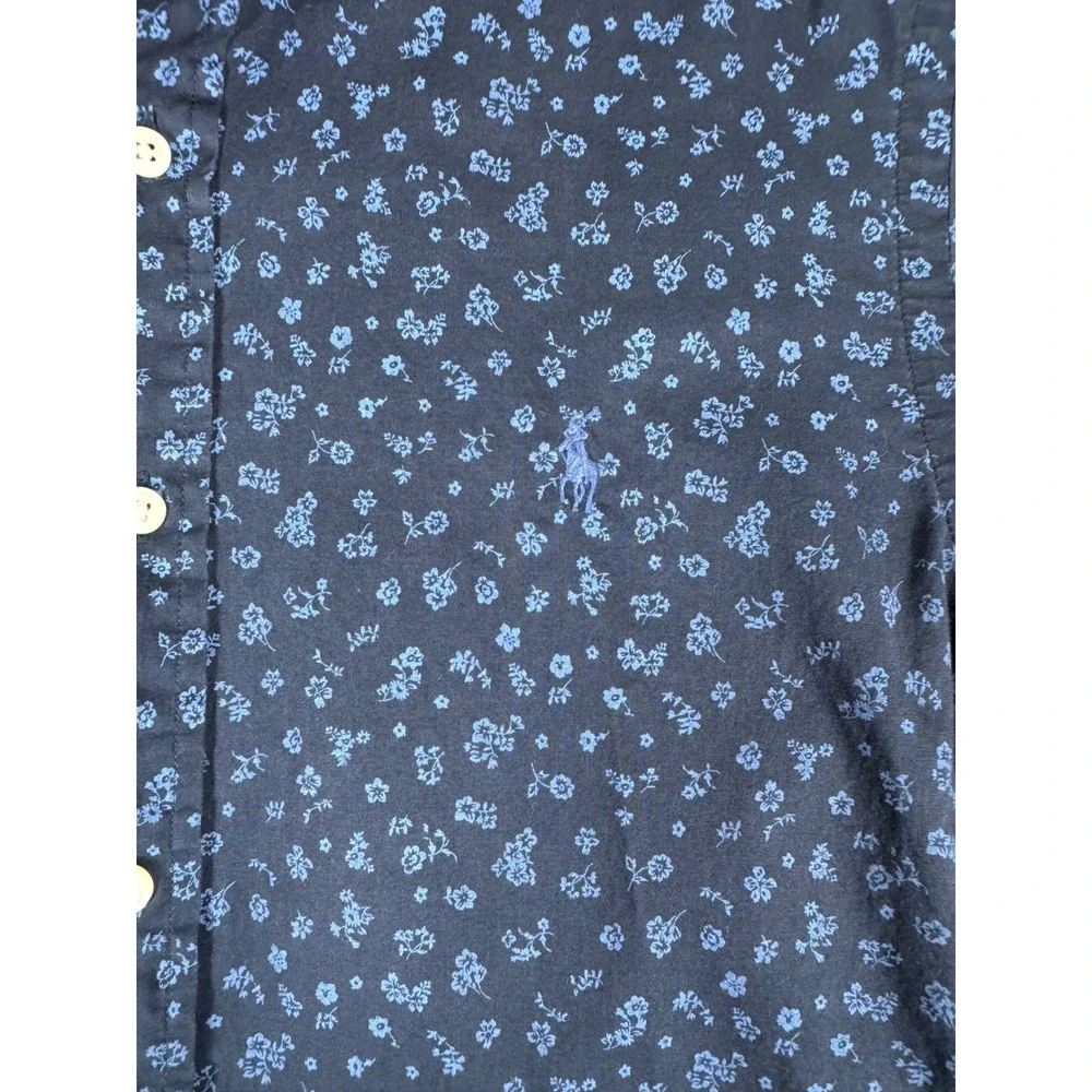 Polo Ralph Lauren Mens Slim Fit Floral Button Down Shirt Navy Blue Medium M